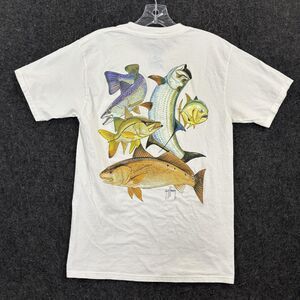 Guy Harvey Shirt Men's Small White Pocket Back Fish Graphic Tee Ocean Art